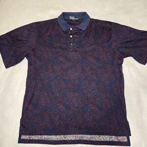 Vintage Polo Ralph Lauren Rare Paisley Pattern Cotton Polo Shirt L Navy Red